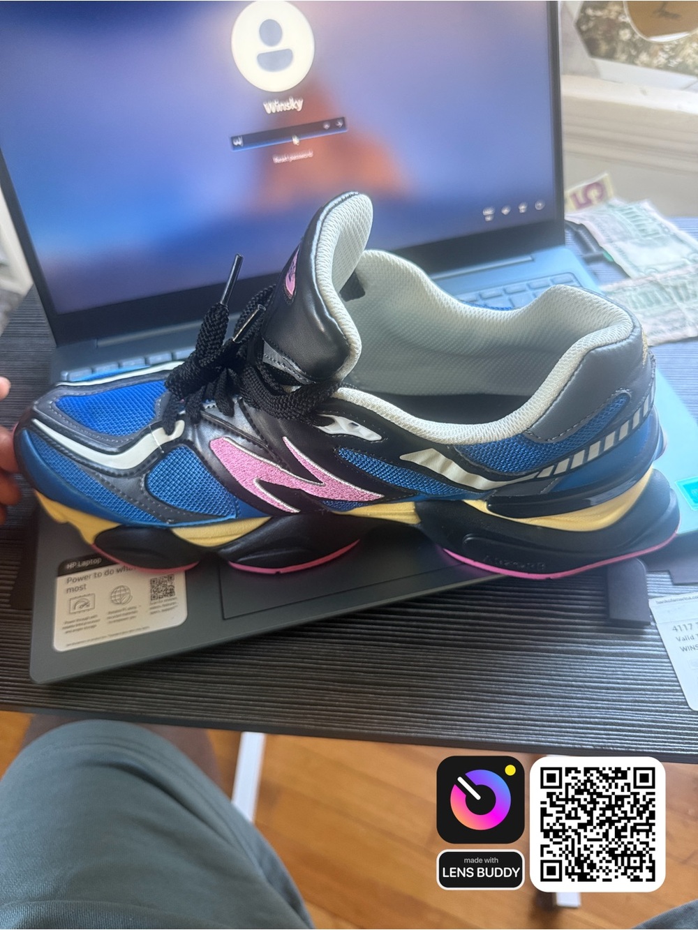 Blue Mesh Multicolor Athletic Sneaker with Pink Accent
